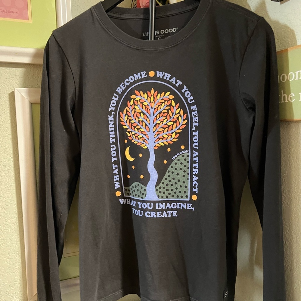 Life Is Good Black Women's Tee “What You Think You Become” Small #032 - Picture 5 of 5